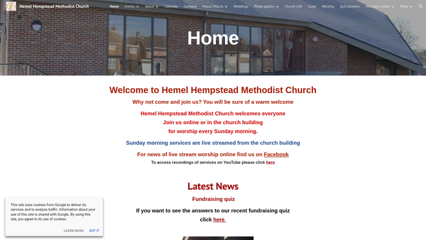 Screenshot of the Hemel Hempstead Methodist Church website