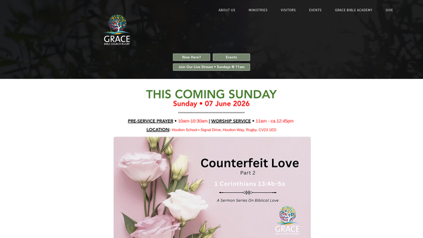 Screenshot of the Grace Bible Church Rugby website