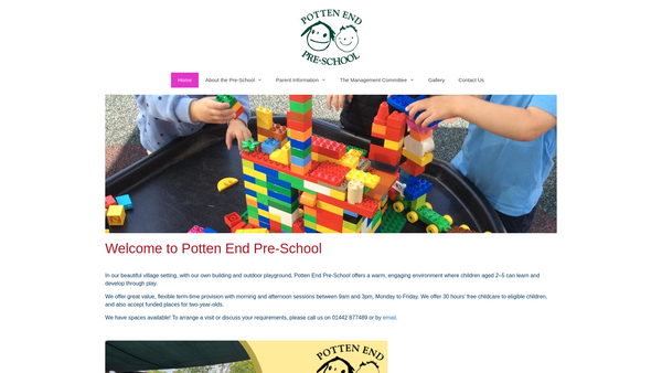 Screenshot of the Potten End Pre-School Association website