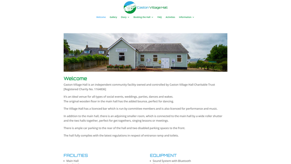 Screenshot of the Caston Village Hall Charitable Trust website