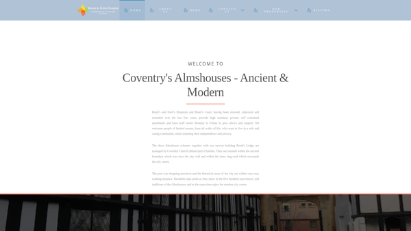 Screenshot of the Bond's And Ford's Almshouse Charity website