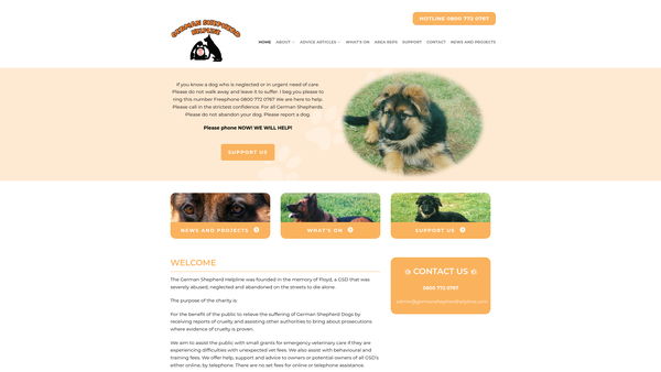 Screenshot of the The German Shepherd Helpline website