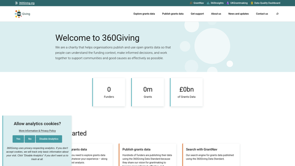 Screenshot of the 360 Giving website