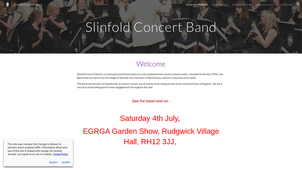 Screenshot of the Slinfold Concert Band website