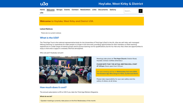 Screenshot of the Hoylake, West Kirby & District U3A website