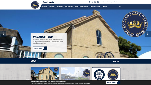 Screenshot of the The Royal Navy Football Association website