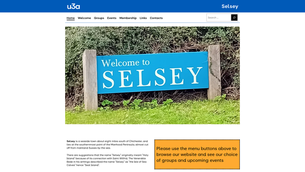 Screenshot of the Selsey U3A website