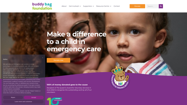 Screenshot of the The Buddy Bag Foundation website