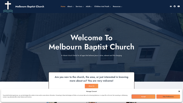 Screenshot of the Zion Baptist Church, Melbourn website
