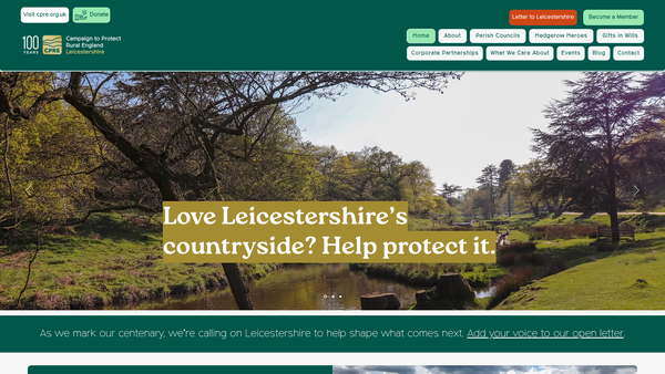 Screenshot of the The Campaign To Protect Rural England (Cpre) Leicestershire website