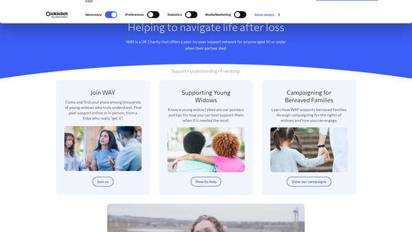 Screenshot of the Way Widowed And Young website