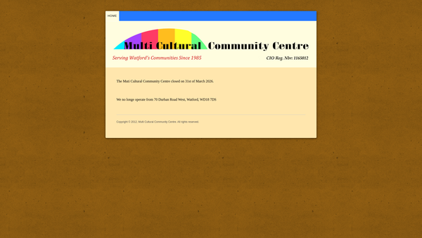 Screenshot of the Multi Cultural Community Centre website
