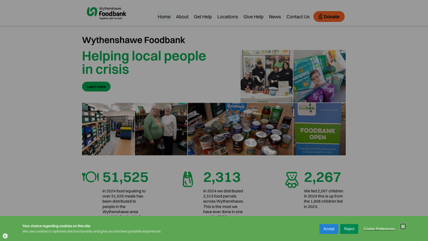 Screenshot of the Wythenshawe Food Bank website