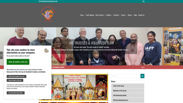 Screenshot of the Ipswich Hindu Samaj website