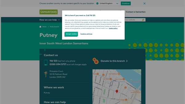 Screenshot of the Inner South West London Samaritans website