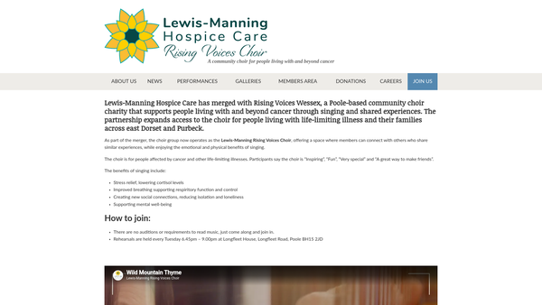 Screenshot of the Rising Voices Wessex, Community Choirs website