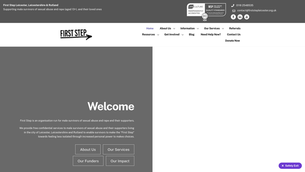 Screenshot of the First Step Leicester Leicestershire And Rutland website