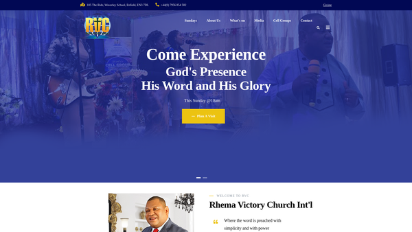 Screenshot of the Rhema Victory Church International website