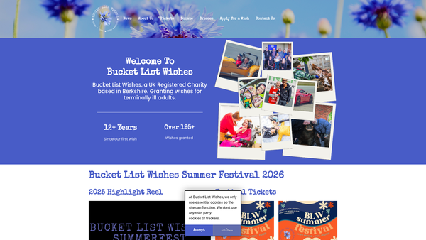 Screenshot of the Bucket List Wishes website