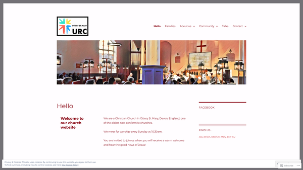 Screenshot of the Ottery St Mary United Reformed Church Charity website