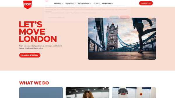 Screenshot of the London Sport website