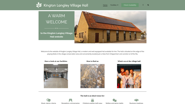 Screenshot of the Kington Langley Village Hall And Recreation Ground CIO website