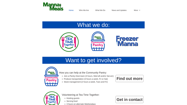 Screenshot of the Manna Meals website