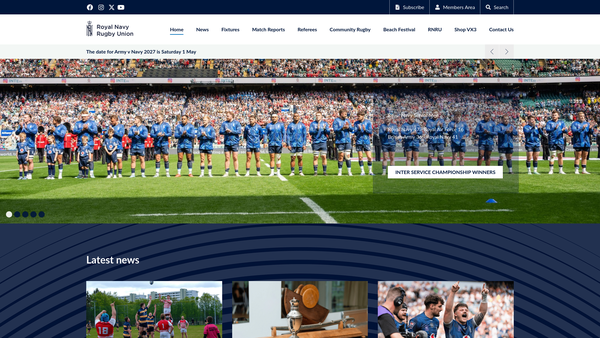 Screenshot of the Royal Navy Rugby Union website