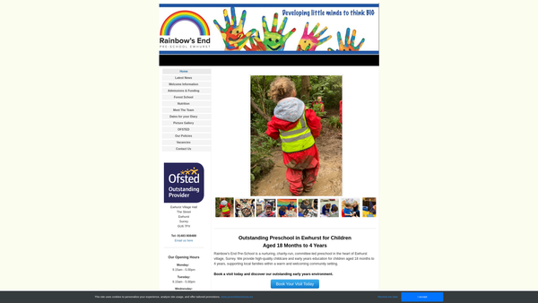 Screenshot of the Rainbow's End Pre-School website