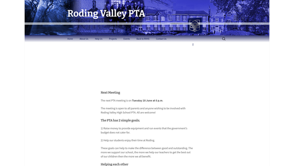 Screenshot of the Roding Valley High School PTA website