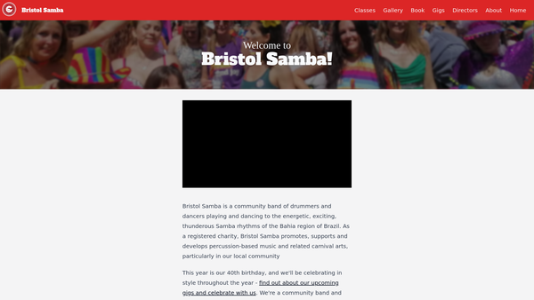 Screenshot of the Bristol Samba website