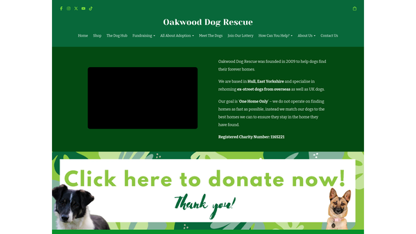 Screenshot of the Oakwood Dog Rescue website
