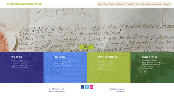 Screenshot of the Friends Of Gloucestershire Archives CIO website
