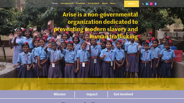Screenshot of the Arise Foundation website