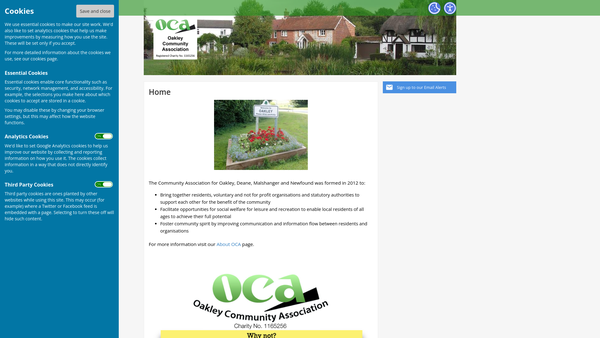 Screenshot of the Oakley Community Association website