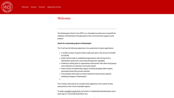 Screenshot of the Roehampton Parish Trust website