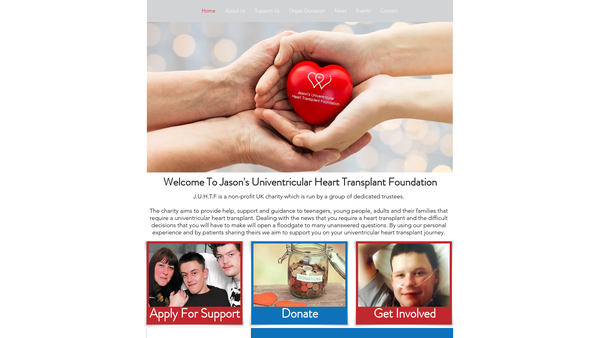 Screenshot of the Jason's Univentricular Heart Transplant Foundation website