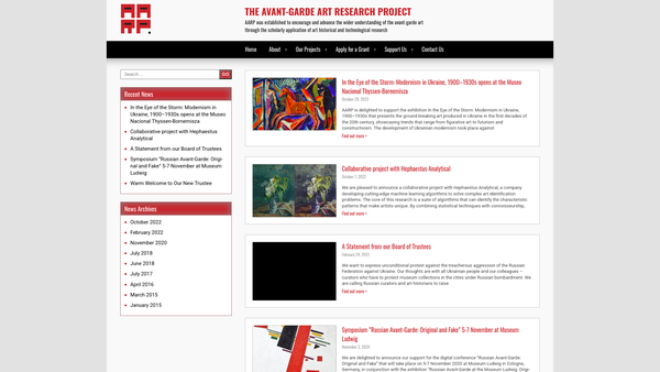 Screenshot of the The Avant-Garde Art Research Project website