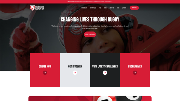 Screenshot of the Gloucester Rugby Foundation website