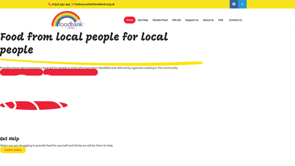 Screenshot of the Carlisle Foodbank website