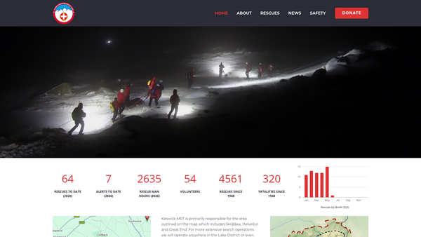 Screenshot of the Keswick Mountain Rescue Team website