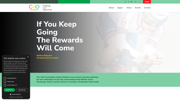 Screenshot of the The Ciao Foundation CIO website