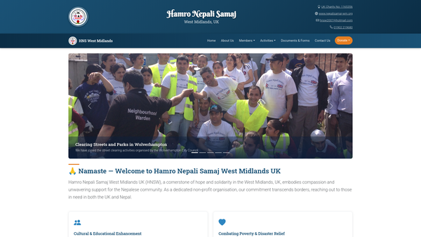 Screenshot of the Hamro Nepali Samaj West Midlands UK website