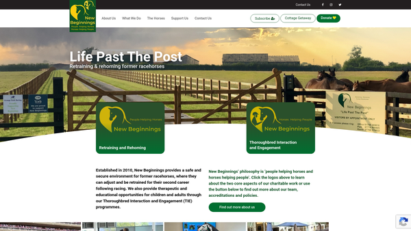Screenshot of the New Beginnings Horses website
