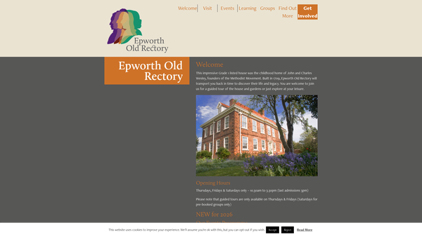 Screenshot of the Epworth Old Rectory (Operations) website