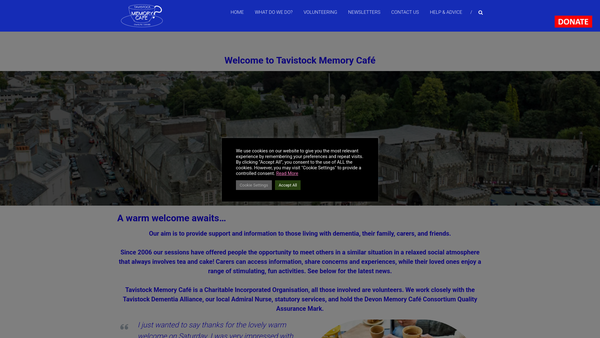 Screenshot of the Tavistock Memory Cafe website