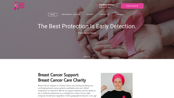 Screenshot of the Breast Cancer Support website