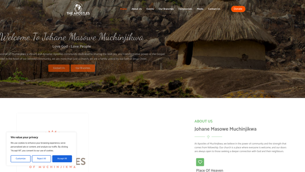 Screenshot of the Apostles Of Muchinjikwa UK website