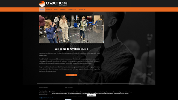 Screenshot of the Ovation Music website