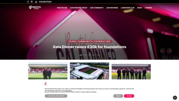 Screenshot of the The Bristol Sport Foundation website